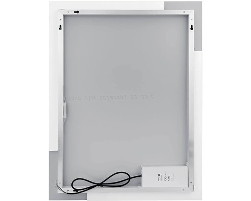 Zadní strana LED zrcadla s kabelem a montážními prvky