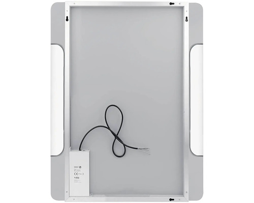 Zadní pohled na LED zrcadlo s rámem a připojovacím kabelem