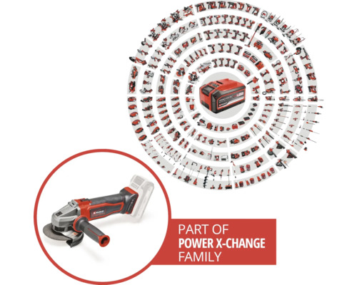 Součást rodiny Power X-Change: Akumulátorová úhlová bruska s akumulátorem a různým nářadím