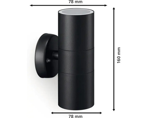 Rozměry černého nástěnného svítidla