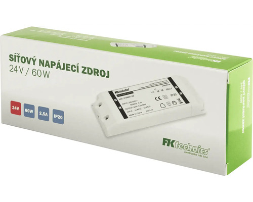 Síťový zdroj FK Technics 24V/60W v obalu produktu