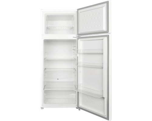 Otevřená chladnička s mrazákem a policemi