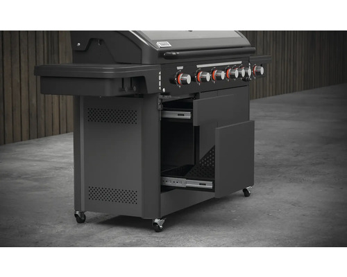 Gril s otevřenými zásuvkami a kolečky