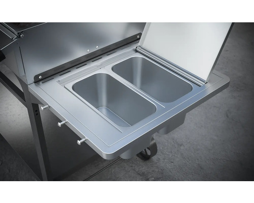 Grilovací stůl z nerezové oceli se dvěma nádobami a víkem