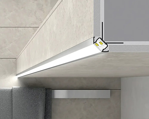 Rohové LED světlo v koupelně.