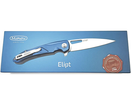 Skládací nůž s modrou rukojetí na obalu