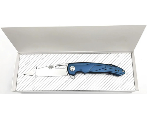 Jednoruční nůž s modrou rukojetí v krabici
