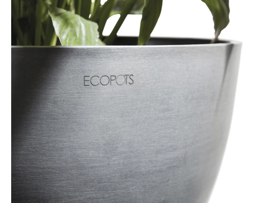 Detailní záběr květináče s nápisem Ecopots