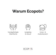 Proč Ecopots: ručně vyrobený povrch, trvanlivý a robustní, pro vnitřní i venkovní použití
