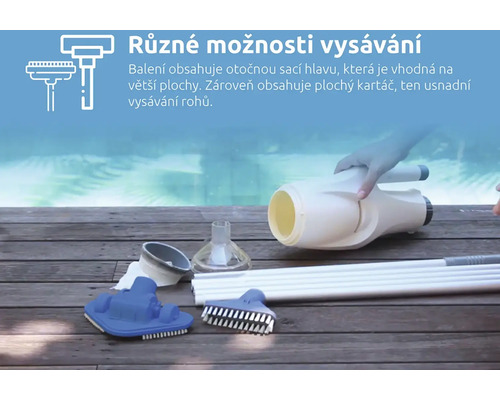 Sada čističe bazénů s různými nástavci pro čištění bazénů
