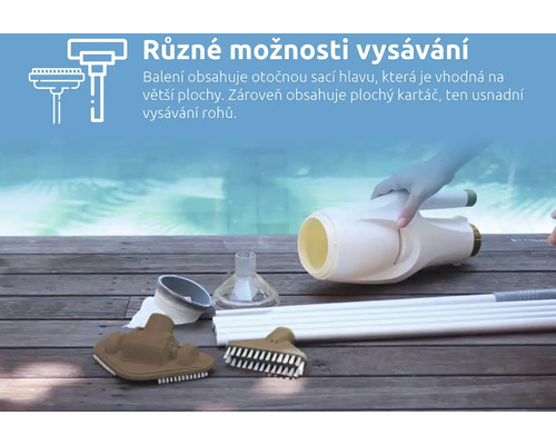 Sada bazénového vysavače s různými nástavci pro čištění bazénů