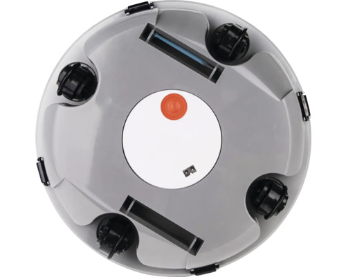 Spodní strana robotického vysavače se senzory, kolečky a prostorem pro baterie