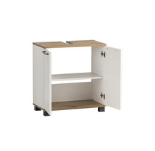 Skříňka pod umyvadlo s otevřenými dvířky a vnitřní policí