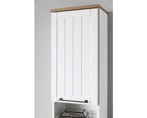 Vysoká skříňka s dvířky, dřevěnou deskou a rukojetí