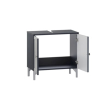 Skříňka pod umyvadlo s otevřenými dvířky a policí