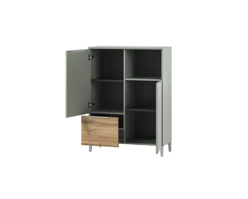 Skříň se dvěma dvířky, jednou přihrádkou a policemi