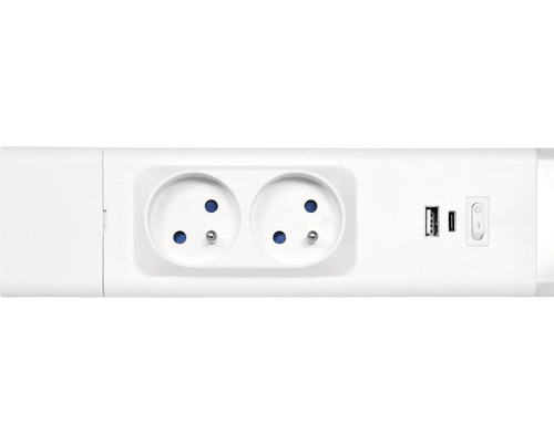 Prodlužovací kabel se dvěma zásuvkami, USB porty a vypínačem