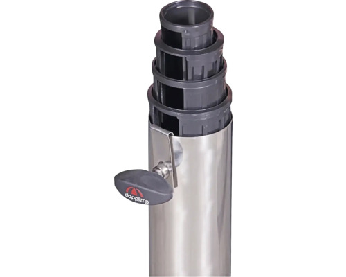 Logo Doppler na otočné rukojeti nerezového stojanu slunečníku