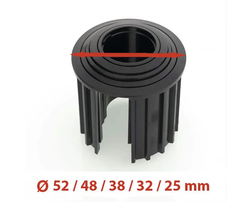 Smršťovací bužírka o průměrech 52, 48, 38, 32 a 25 milimetrů.