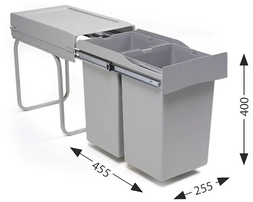 Výsuvný systém třídění odpadu se dvěma nádobami s rozměry