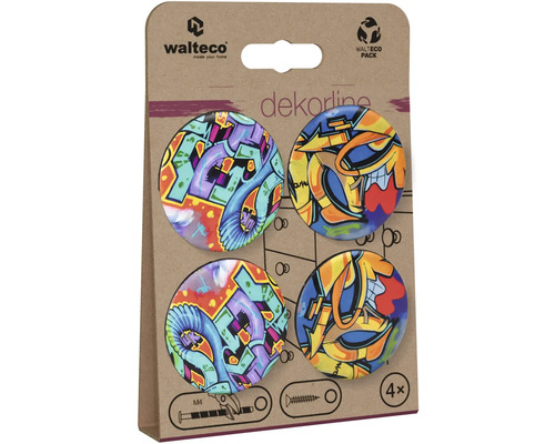 Dekorativní nábytkové knoflíky s motivem graffiti, balení po čtyřech kusech