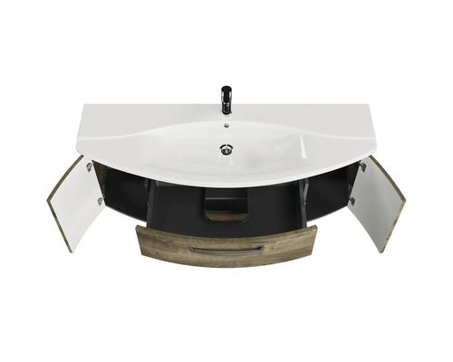 Umyvadlová sestava s umyvadlem, dvěma dvířky a zásuvkou