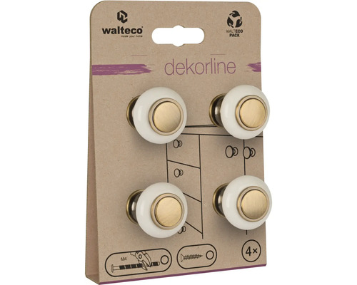 Čtyřbalení keramických nábytkových knoflíků s mosaznými akcenty