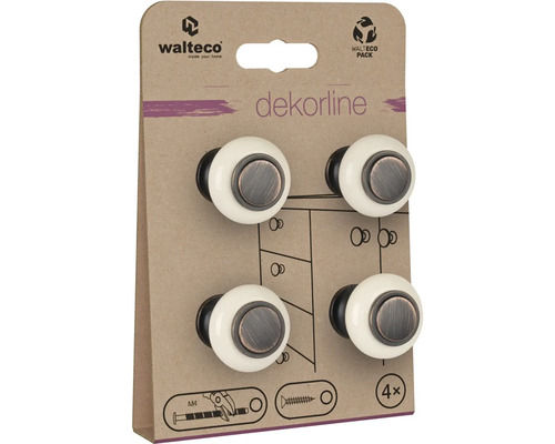 Sada čtyř nábytkových knopek, keramika a kov