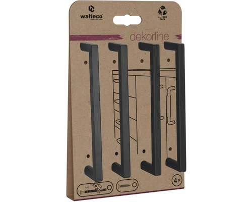 Čtyři kovové nábytkové úchytky na obalu pro kutily