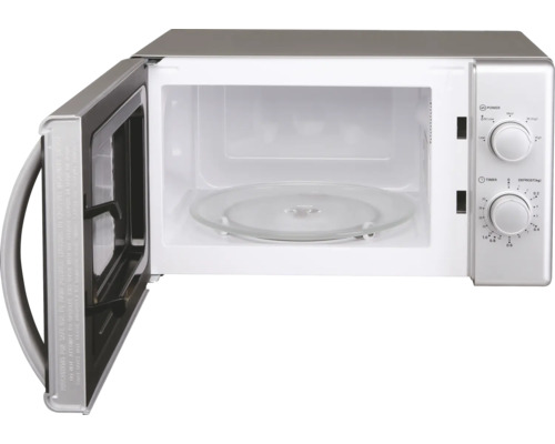 Otevřená mikrovlnná trouba s otočným talířem uvnitř