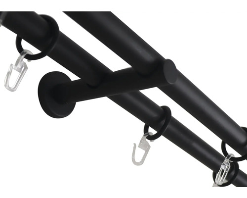 Dvojitá záclonová tyč se záclonovými kroužky a háčky