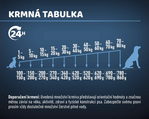 Tabulka krmení pro psy podle hmotnosti a denní potřeby