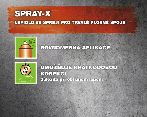Vlastnosti produktu lepidla ve spreji Spray X