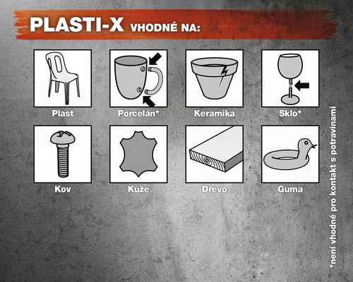 Vhodné pro plast, porcelán, keramiku, sklo, kov, kůži, dřevo, gumu