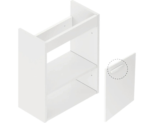 Bílá závěsná koupelnová skříňka se dvěma policemi