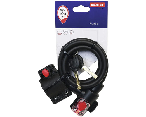 Richter RL 585 cyklistický lanový zámek, průměr 10 mm, délka 1000 mm s klíčem a držákem