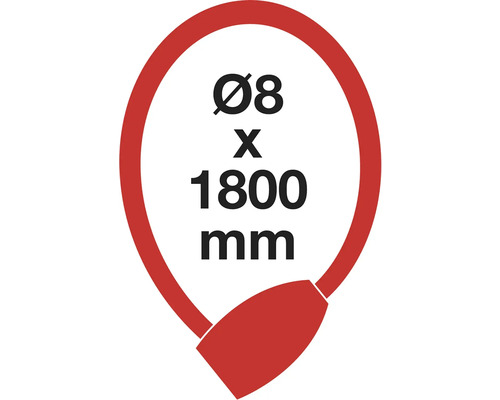 Symbol pro zámek na kolo o průměru 8 milimetrů krát 1800 milimetrů