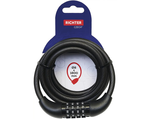 Kabelový zámek Richter Czech s číselnou kombinací, osm krát 1800 milimetrů