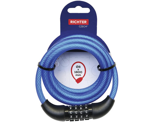 Kabelový zámek Richter s číselným kódem, osm milimetrů krát 1800 milimetrů