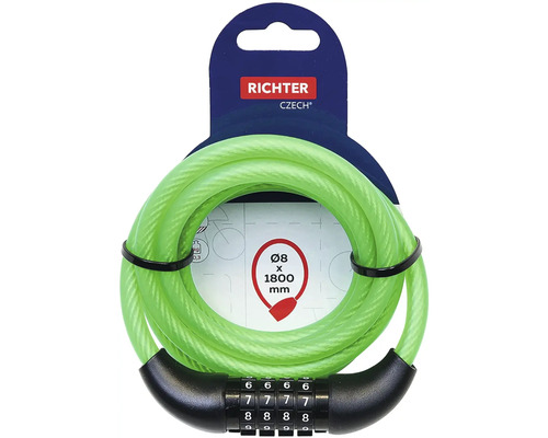 Cyklistický lanový zámek s číselným kódem, 8 x 1800 milimetrů