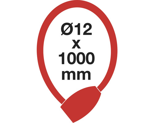 Specifikace lankového zámku: průměr 12 milimetrů, délka 1000 milimetrů