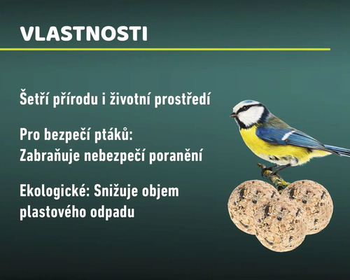 Vlastnosti produktu: šetří přírodu a životní prostředí, bezpečné pro ptáky, snižuje množství plastového odpadu