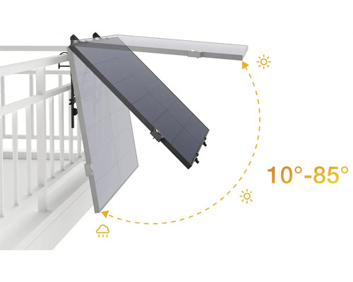 Balkónová solární elektrárna s nastavitelným úhlem sklonu od 10 stupňů do 85 stupňů