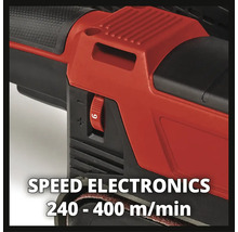 Detailní pohled na pásovou brusku s elektronickou regulací otáček.
