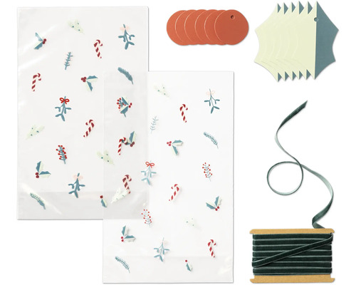 Dárkové tašky s vánočními motivy, dárkové štítky, dárková stuha