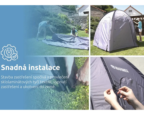 Sestavení šedého sprchového stanu na zahradě