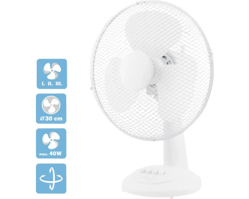Stolní ventilátor o průměru 30 centimetrů a výkonu 40 wattů