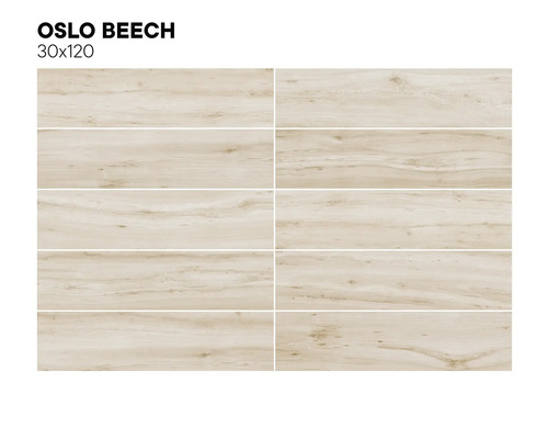 Dlaždice z jemné kameniny Oslo buk ve formátu 30x120 cm.