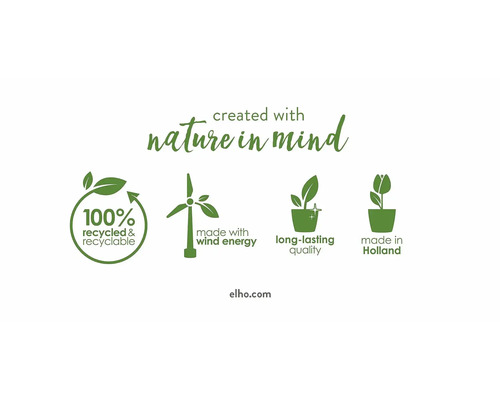 100 procent recyklovaný a recyklovatelný. Vyrobeno s využitím větrné energie. Dlouhotrvající kvalita. Vyrobeno v Holandsku.