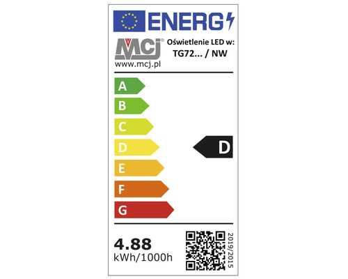 Energetický štítek pro LED svítidlo s třídou energetické účinnosti D